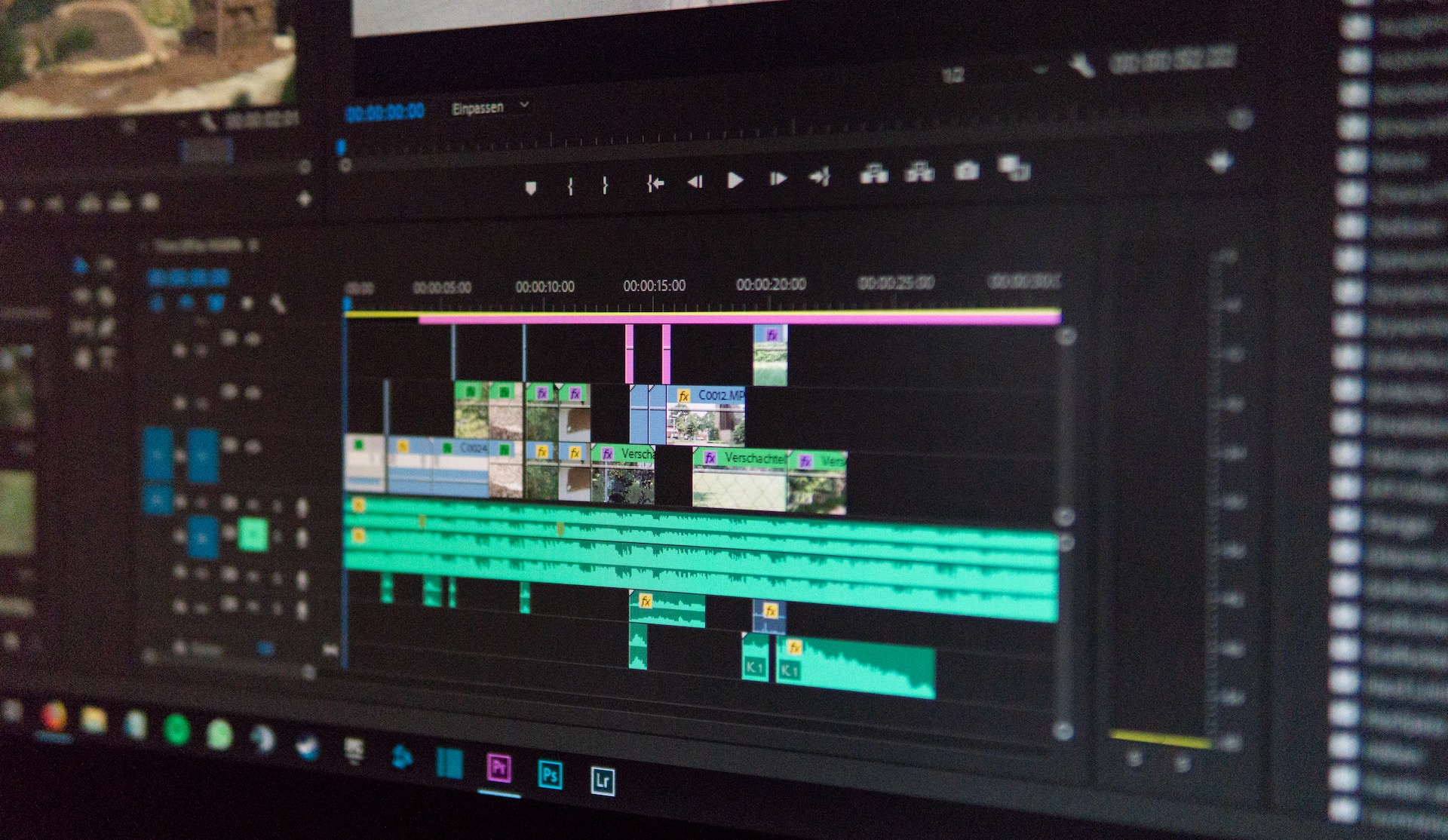 Close-up of video animation software on a computer screen
