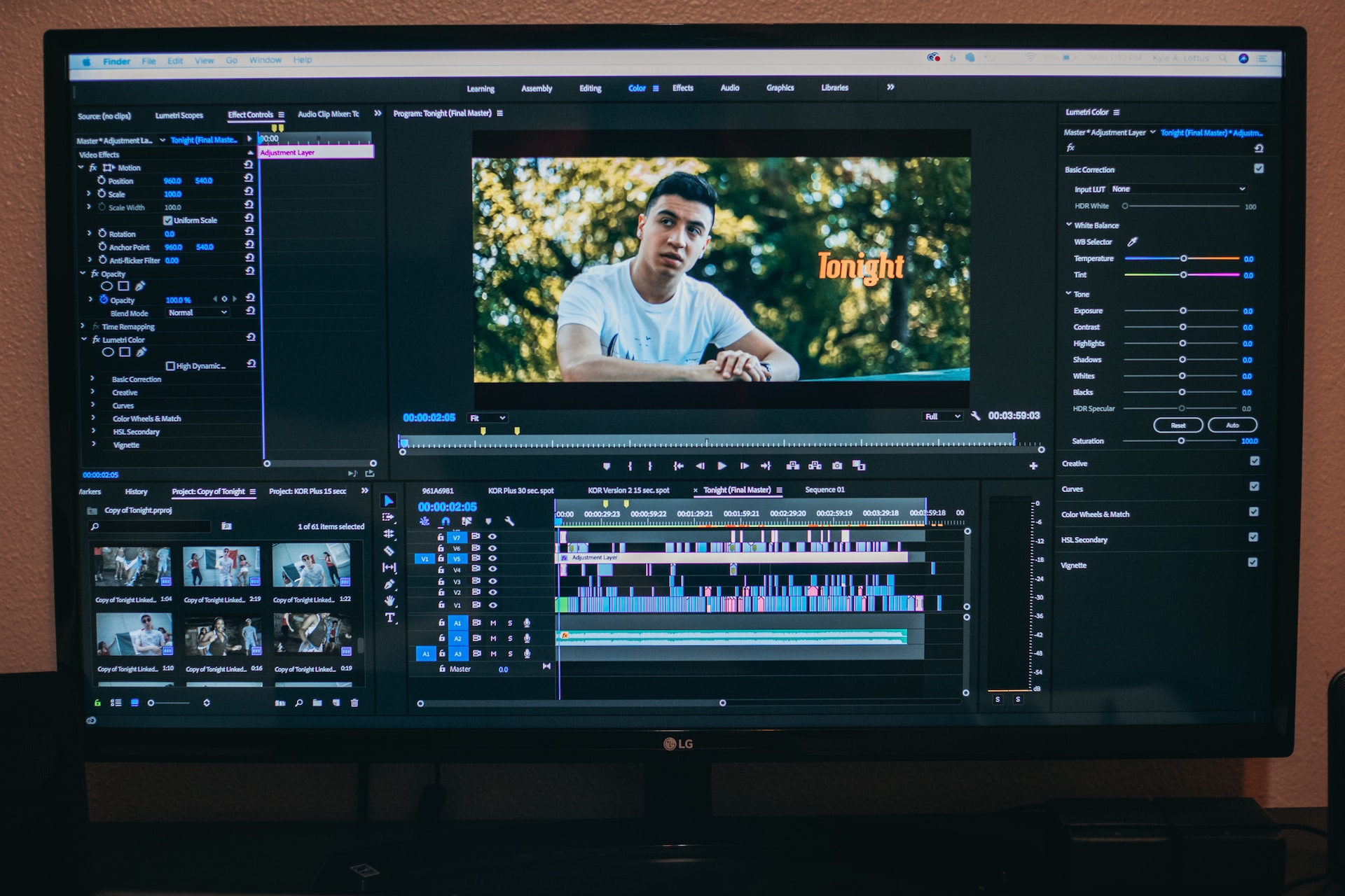 Computer screen with video editing software